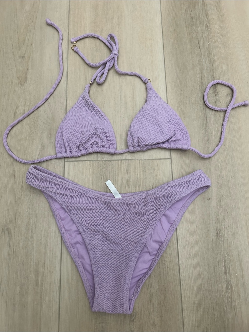 Lilac Textured Triangle Bikini Set